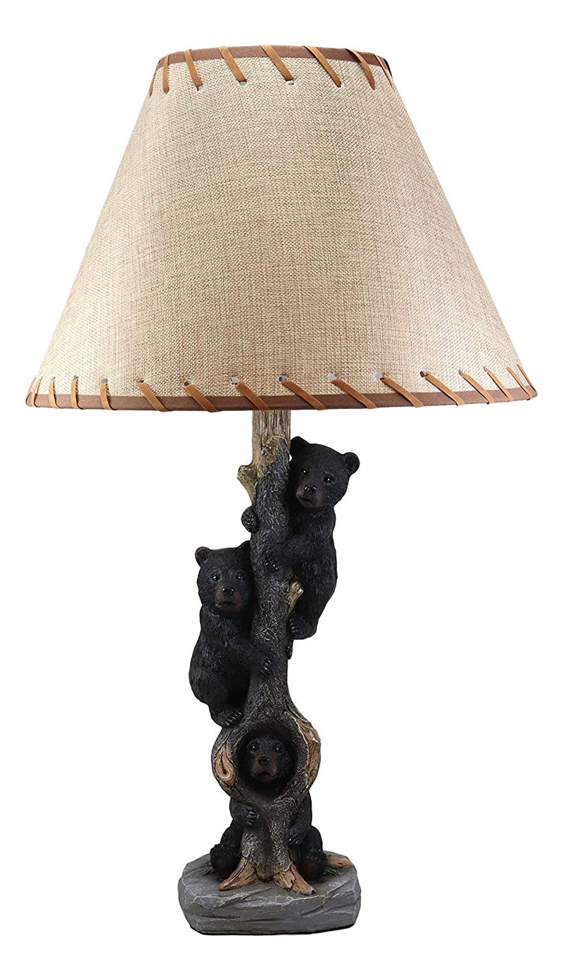 Forest Musketeers 3 Whimsical Black Bear Cubs Climbing Tree Table Lamp Statue