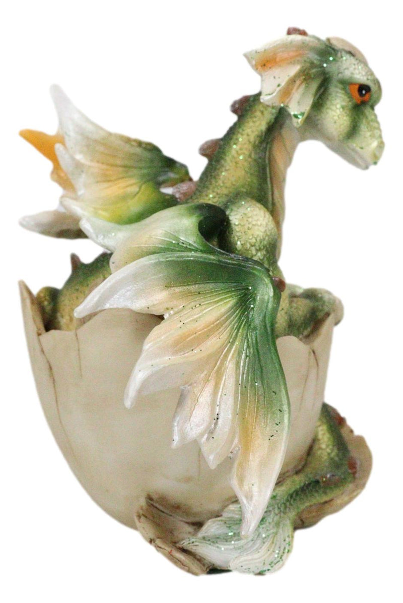 Fantasy Sulky Green Baby Dragon Hatchling Emerging From Egg Mini Figurine