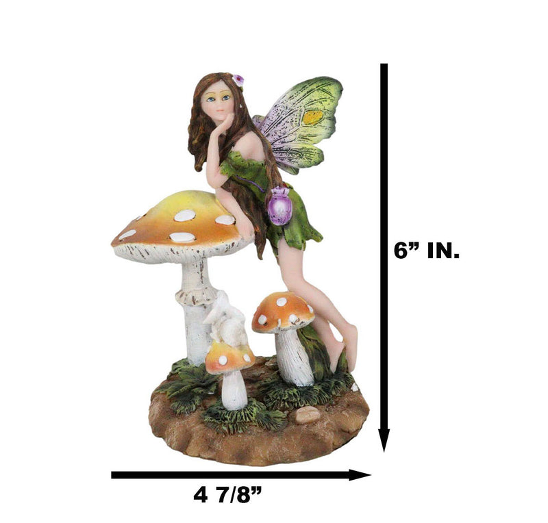 Tribal Fairy With Purple Potion Gourd And White Rabbit By Mushrooms Figurine