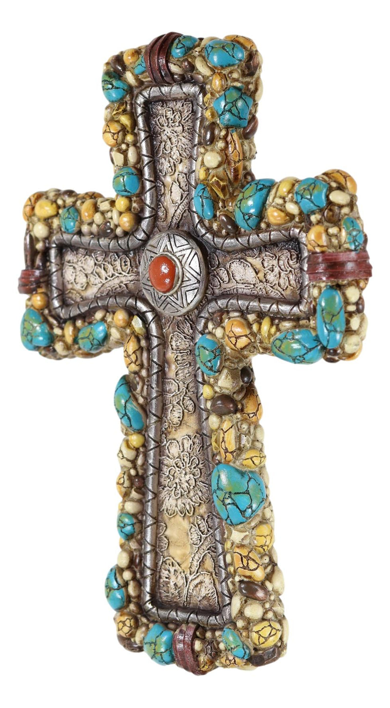 Rustic Southwestern Stony Crackled Turquoise Rocks And Colorful Gems Wall Cross