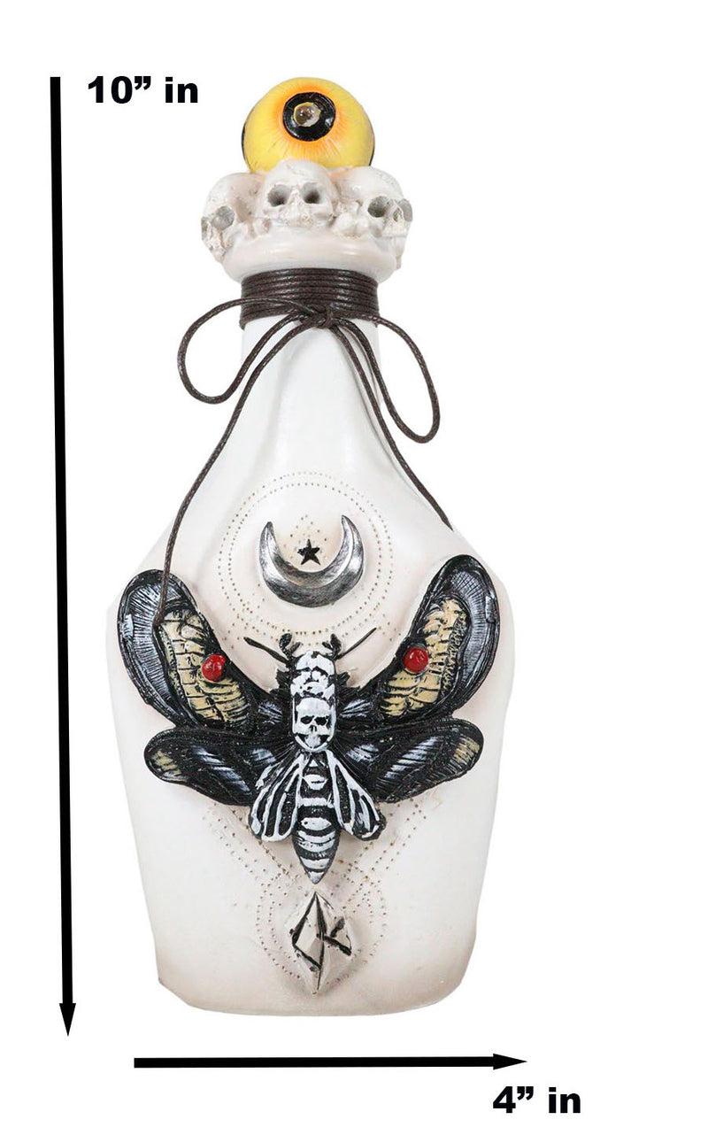 Wicca Black Skull Moth Crescent Moon And LED Witch Eyeball Faux Potion Bottle