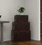 Set Of 3 Stackable Large Wood Vintage Brown Leather Trunk Case Boxes Organizer