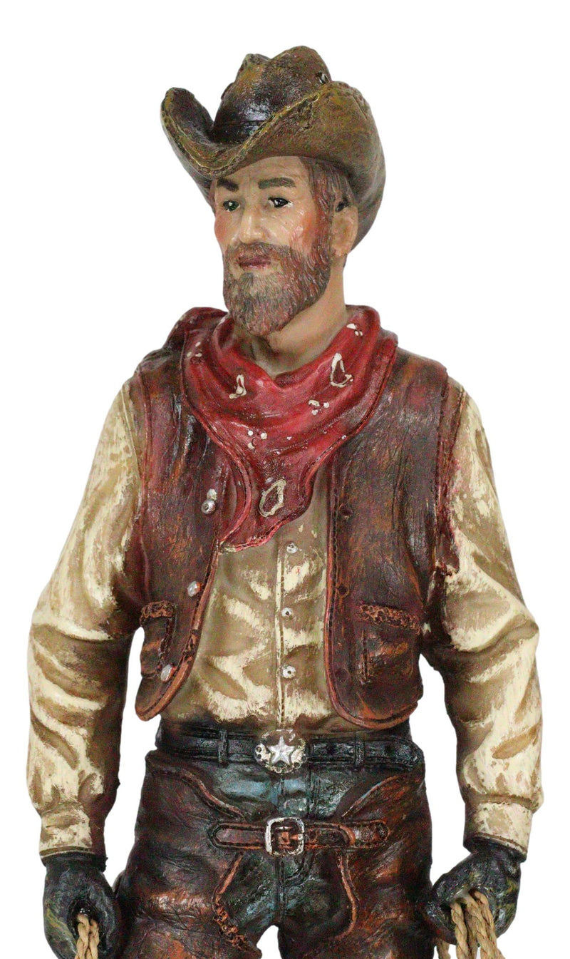 Western Full Outfit Cowboy Holding Cattle Lasso Ropes Statue 15.5"H