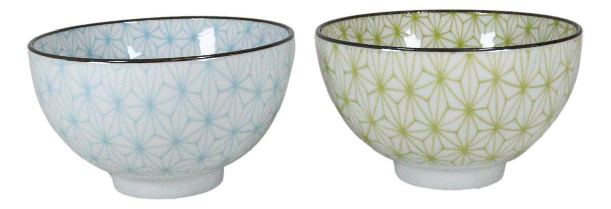 Ebros Gift Japanese Colorful Matrix Polygon Bowls Food Safe 4.5" Diameter Japanese Decorative Bowl Set of 4 Ceramic
