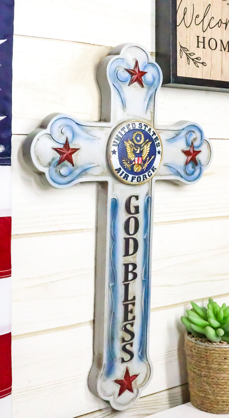 Western USA Air Force Patriotic Bald Eagle Emblem God Bless Memorial Wall Cross