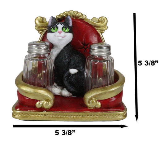 Royal Service Black and White Tuxedo Cat Napkin And Salt Pepper Shakers Holder - Ebros Gift
