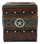 Rustic Wild Cowboy Western Star Faux Tooled Leather Bathroom Tissue Box Cover