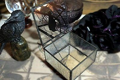 Gothic Silhouette Raven Glass Jewelry Box 4"W Haunted Crow On Tree Branch Box