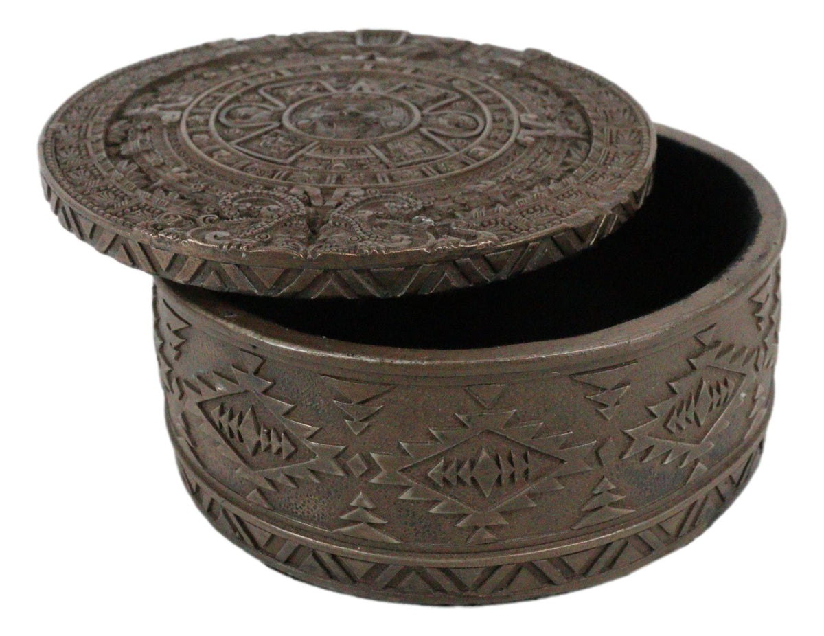 Aztec Maya Solar Sun Calendar Mesoamerican Medallion Jewelry Box Figurine
