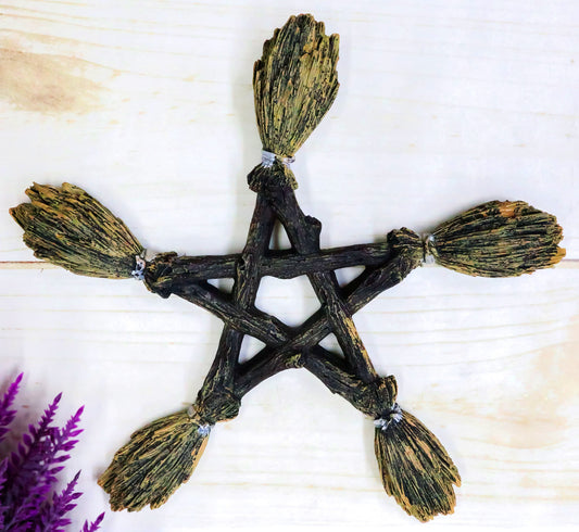 Ebros Witchcraft and Wiccan Broomsticks Pentagram Wall Decor Pentacle Hanging Plaque - Ebros Gift
