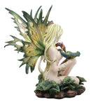 Large Nude Tribal Forest Fairy Feeding Dragon Statue 13"Tall Fantasy Fae Pixie