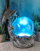 Silver Ocean Dragon Riding Tidal Sea Waves With Colorful LED Sphere Orb Figurine