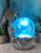Silver Ocean Dragon Riding Tidal Sea Waves With Colorful LED Sphere Orb Figurine