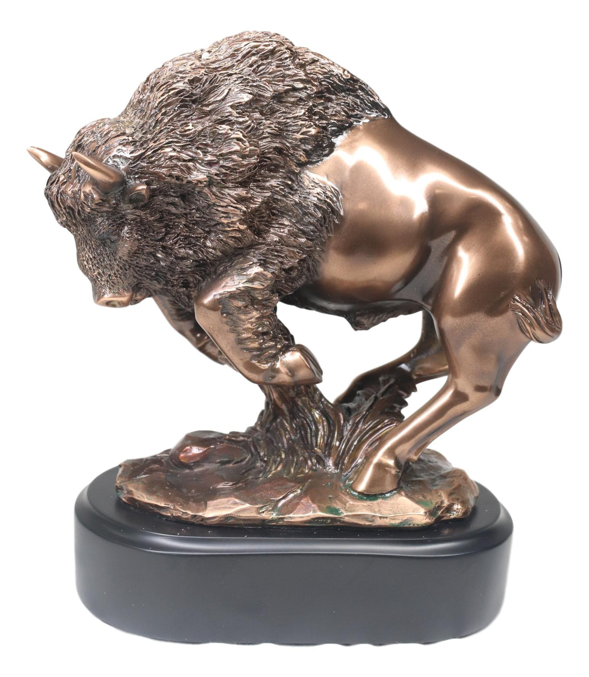 Western Charging American Buffalo Bison Bull Bronze Electroplated Resin Statue - Ebros Gift