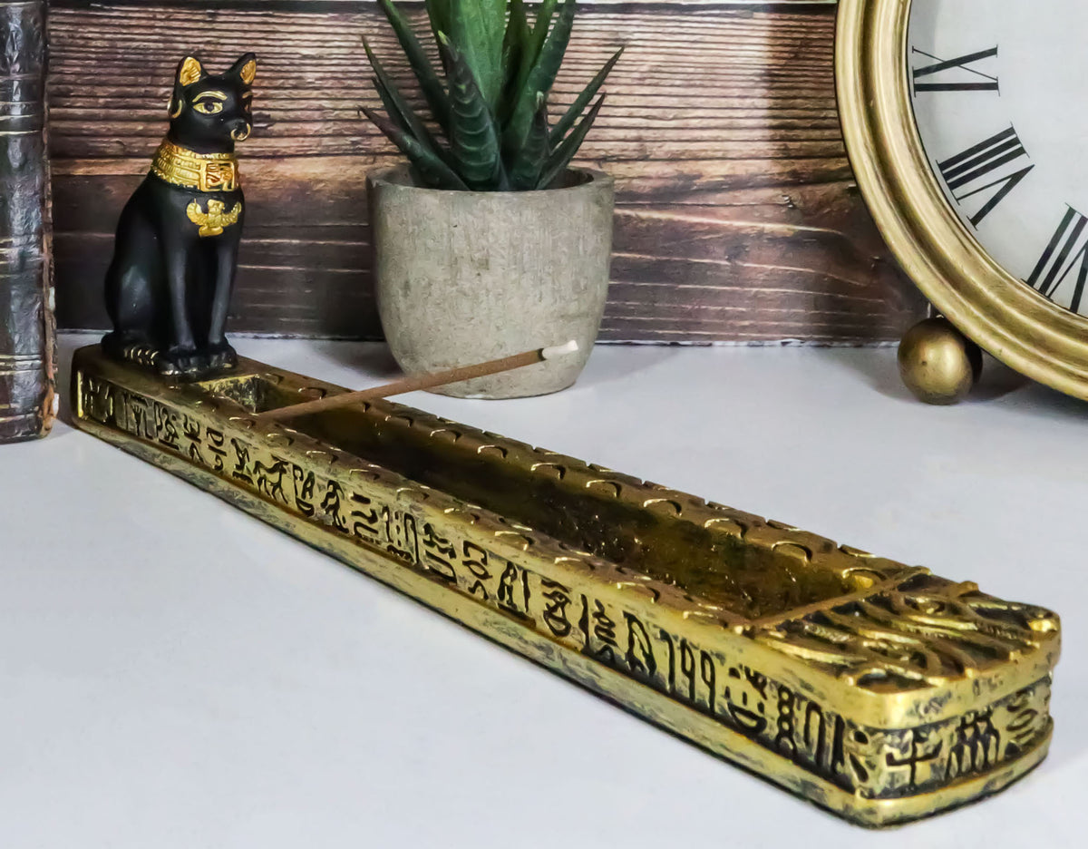 Egyptian Goddess of Protection Bastet Cat Deity Hieroglyphic Incense Holder