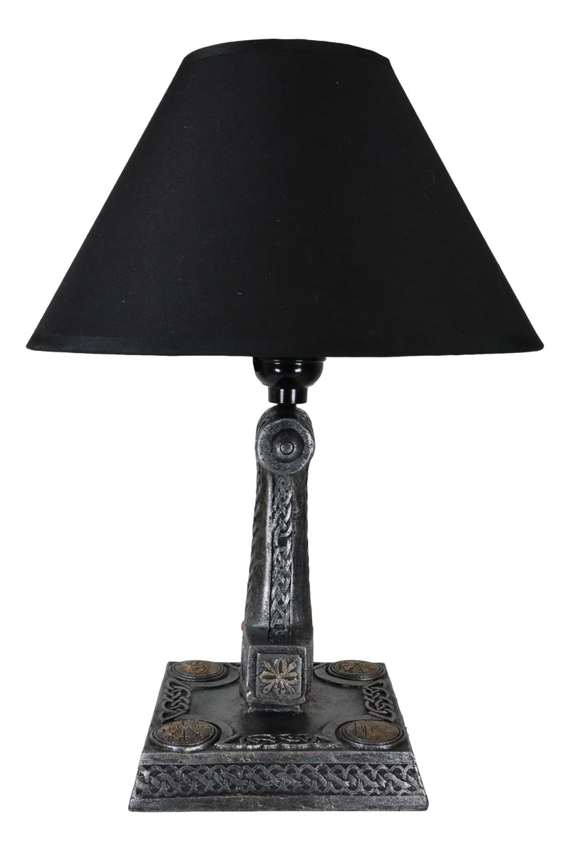 Old Norse God Of Thunder Thor Hammer Mjolnir Sculptural Table Lamp With Shade