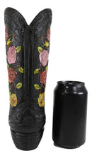 Western Black Cowboy Boot With Vine Roses And Angel Winged Heart Vase Sculpture