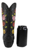 Western Black Cowboy Boot With Vine Roses And Angel Winged Heart Vase Sculpture