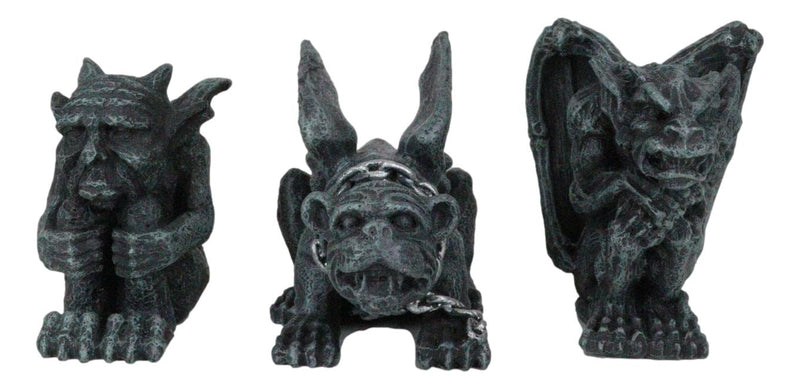 Chained Gothic Stoic Gargoyles Chimera Guardian Figurines Miniature Set 3"Tall