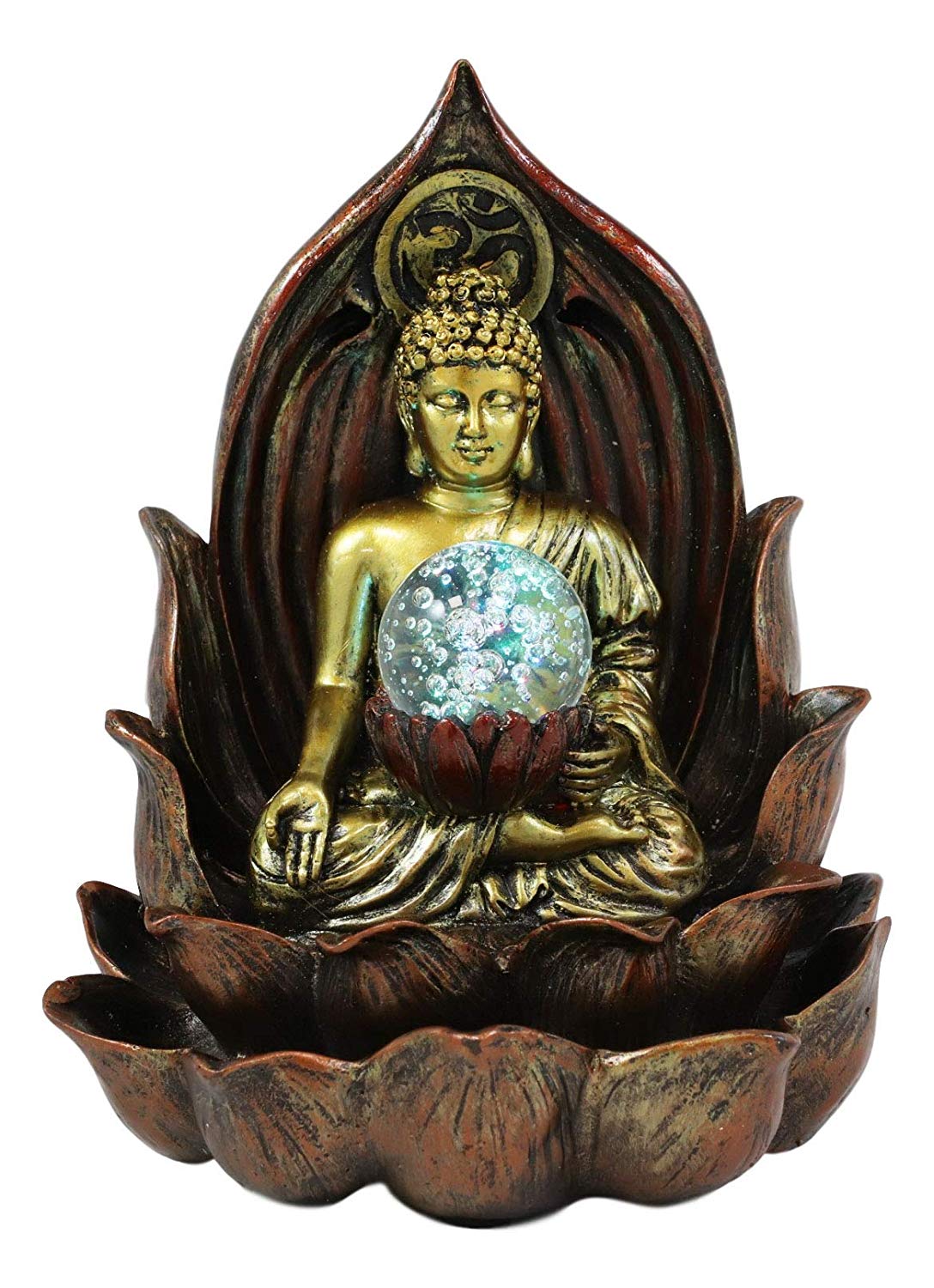 Ebros Meditating Buddha Amitabha Backflow Incense Burner With LED Globe Light - Ebros Gift