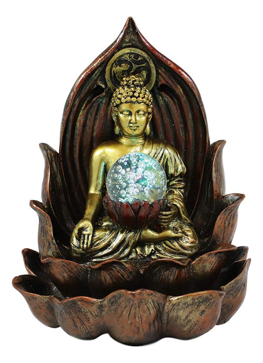 Ebros Meditating Buddha Amitabha Backflow Incense Burner With LED Globe Light - Ebros Gift