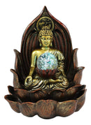 Ebros Meditating Buddha Amitabha Backflow Incense Burner With LED Globe Light - Ebros Gift