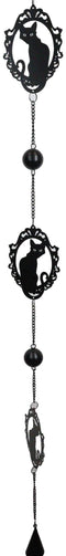 Wicca Witchcraft Black Cat Silhouette Black Coated Steel Metal Wind Chime Mobile