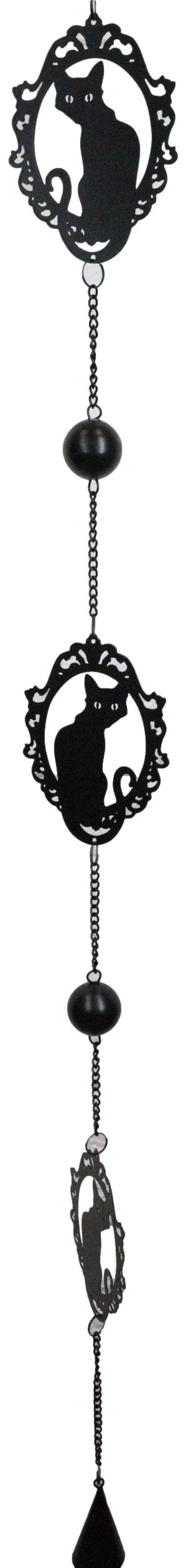 Wicca Witchcraft Black Cat Silhouette Black Coated Steel Metal Wind Chime Mobile