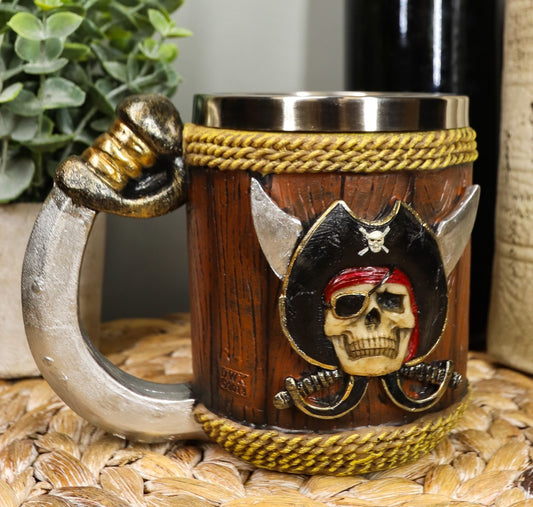 Ebros Pirates of Caribbean Captain Hook Skull W/ Cross Swords Coffee Mug 12oz - Ebros Gift