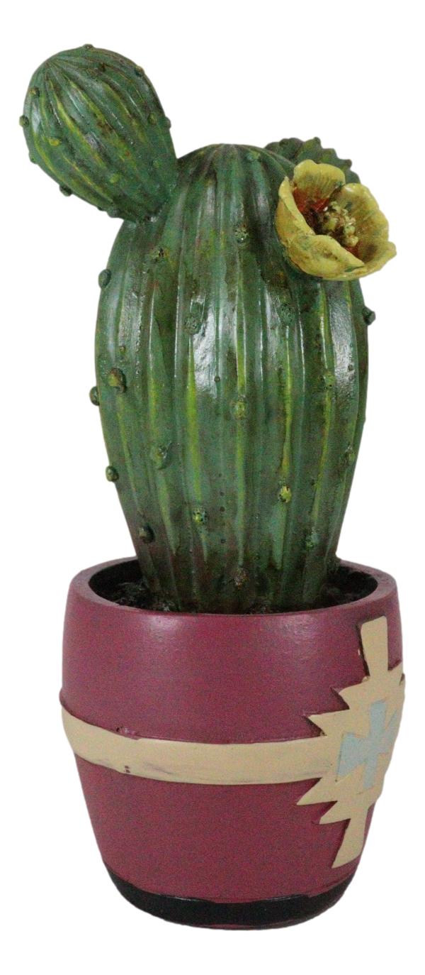 Western Faux Yellow Flowering Cactus Succulent Plant in Navajo Vector Pot Decor