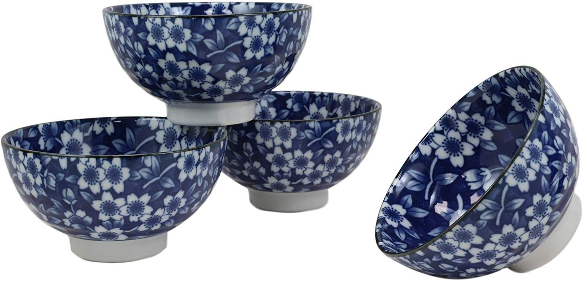 Ebros Made in Japan Ming Design 12oz Rice Soup Cereal Porcelain Bowls Set of 4
