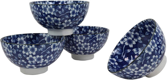 Ebros Made in Japan Ming Design 12oz Rice Soup Cereal Porcelain Bowls Set of 4