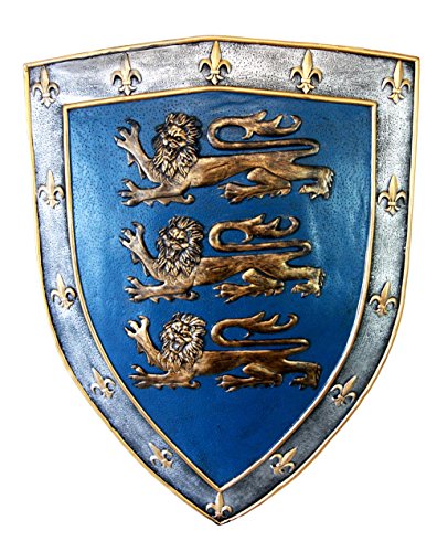 Ebros Gift Large Medieval Knight Royal Arms Of England Three Lions Shield Wall Plaque 18"Tall