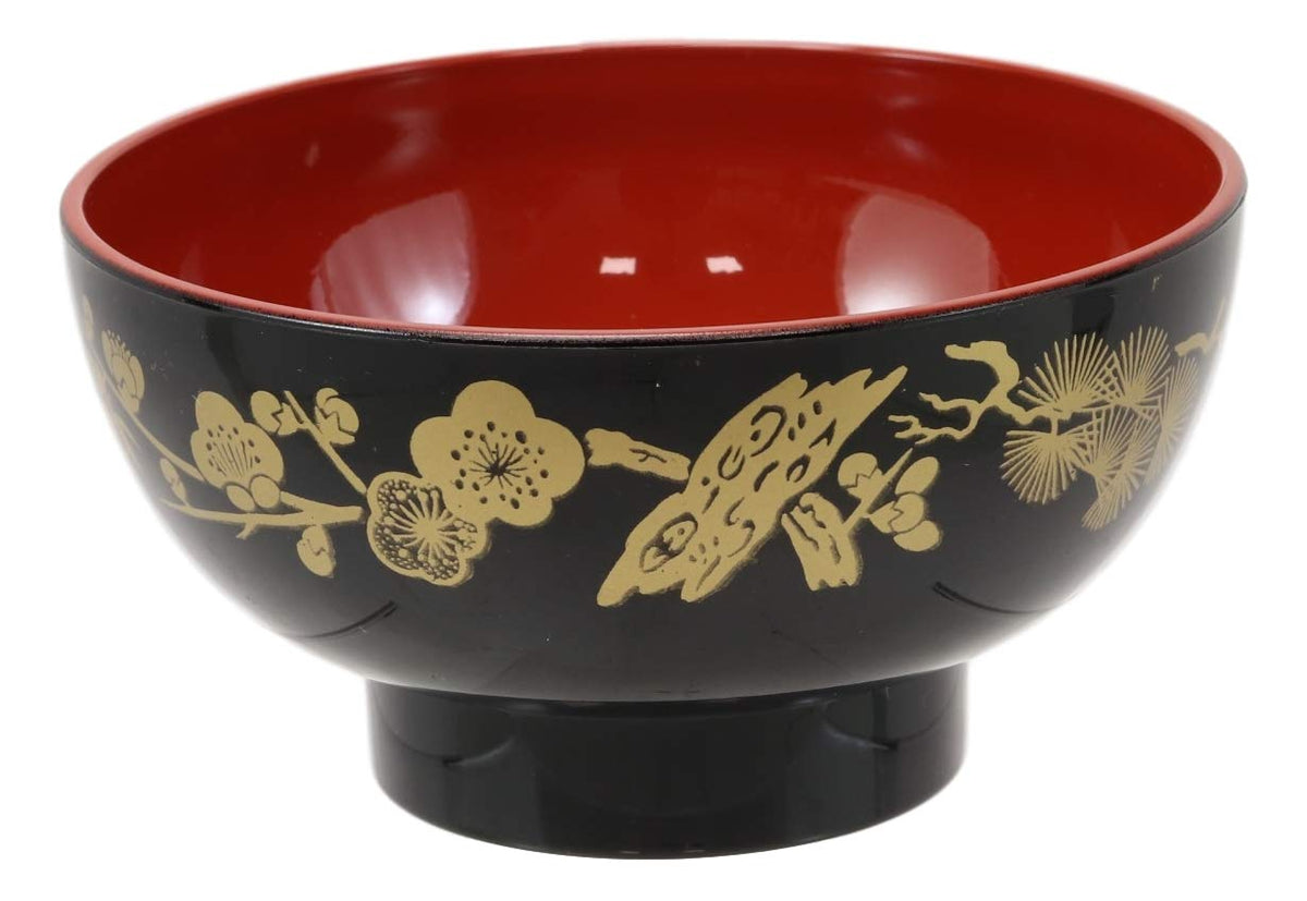 Ebros Made In Japan Black Red And Royal Gold Lacquer Copolymer Bowl 8oz Set Of 6