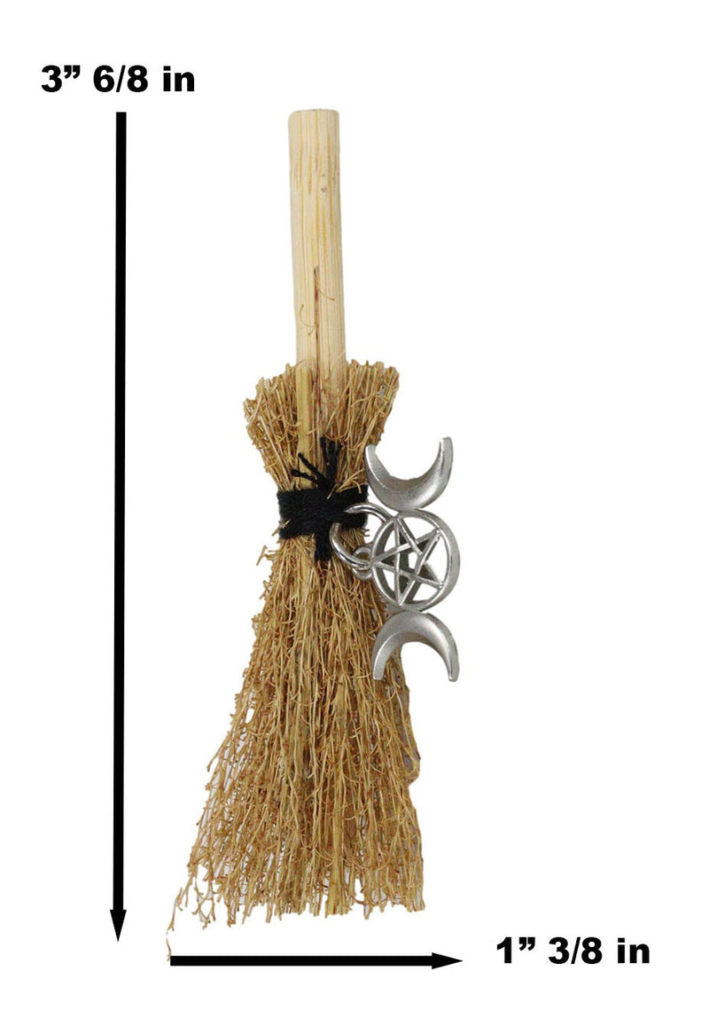 Wicca Witch Broom Magick Broomstick W/ Pentagram Triple Moon Pendant Lucky Charm