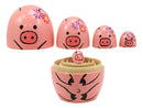 Ebros Pink Porky Babe Pig Wooden Toy Stacking Nesting Dolls 5 Pieces Matryoshka