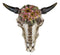 Western Bull Cow Skull With Floral Lilies & Golden Nailheads Wall Decor Plaque