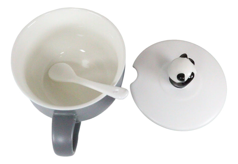 China Giant Panda Bear Ceramic Coffee Tea Mug Drink Cup With Spoon And Lid  14oz