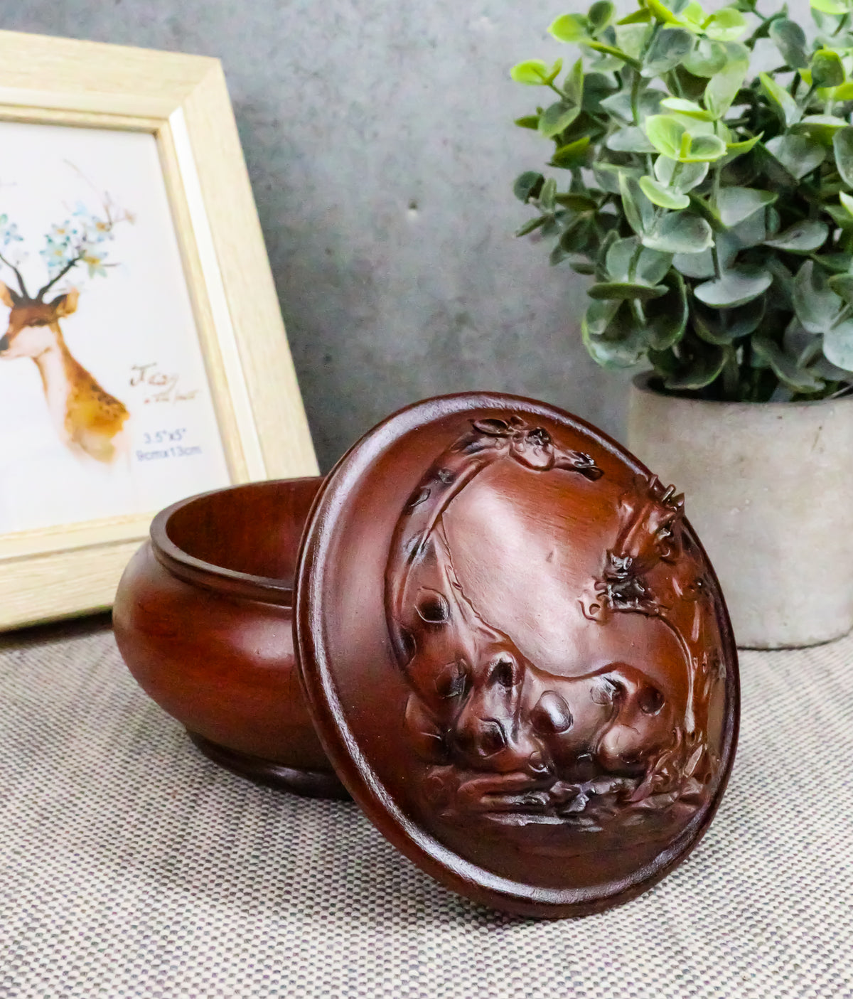 Ebros Safari Giraffe Rounded Jewelry Trinket Decorative Box Faux Wood Resin