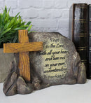 Ebros Inspirational Stony Hill Old Rugged Cross Figurine 7" L with Bible Verse Proverbs 3"Trust in The Lord with All Your Heart Religious Scriptural Decor for Desktop Shelves Study
