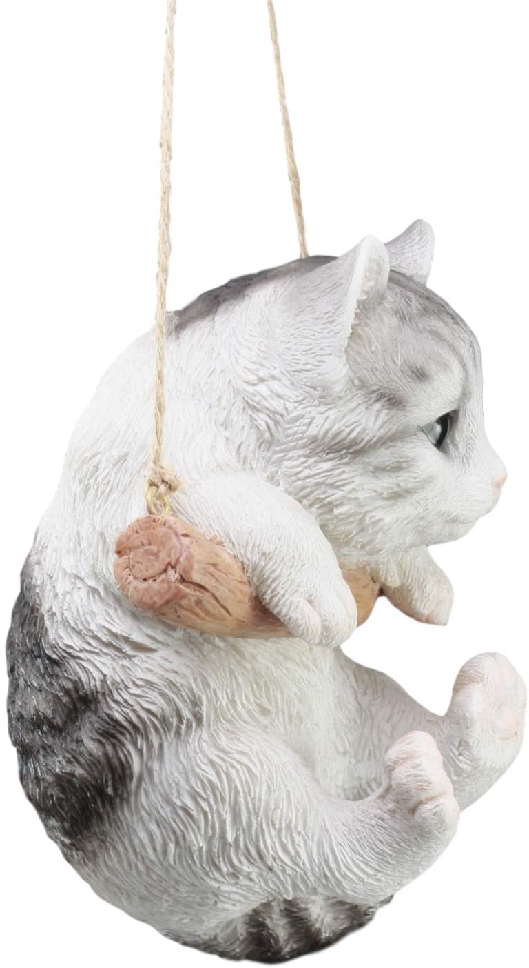 Ebros Gray Striped Tabby Kitten Macrame Branch Hanger 5.5"H with Jute Strings
