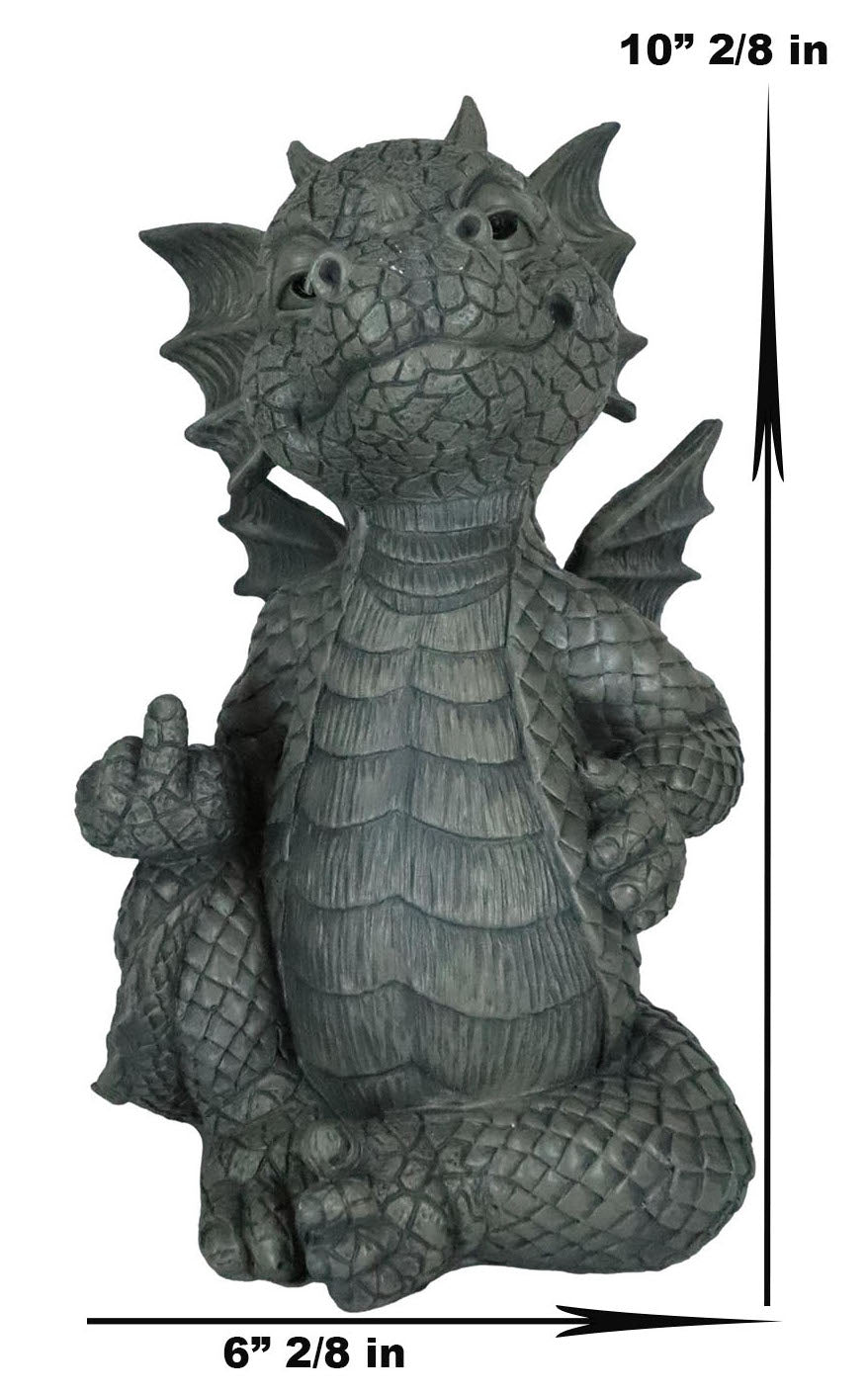 Keep Off Flip The Bird Rude Baby Dragon Sitting Statue 10"H Fairy Garden Decor - Ebros Gift