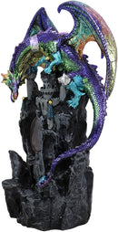 Ebros Large 13" Tall Aurora Rainbow Dragon Climbing Gothic Fortress Castle Above Rocky Cliff Statue with LED Light Glass Window Showing Wyrmling Hatchling Baby Medieval Dungeons Dragons Fantasy Decor