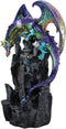 Ebros Large 13" Tall Aurora Rainbow Dragon Climbing Gothic Fortress Castle Above Rocky Cliff Statue with LED Light Glass Window Showing Wyrmling Hatchling Baby Medieval Dungeons Dragons Fantasy Decor