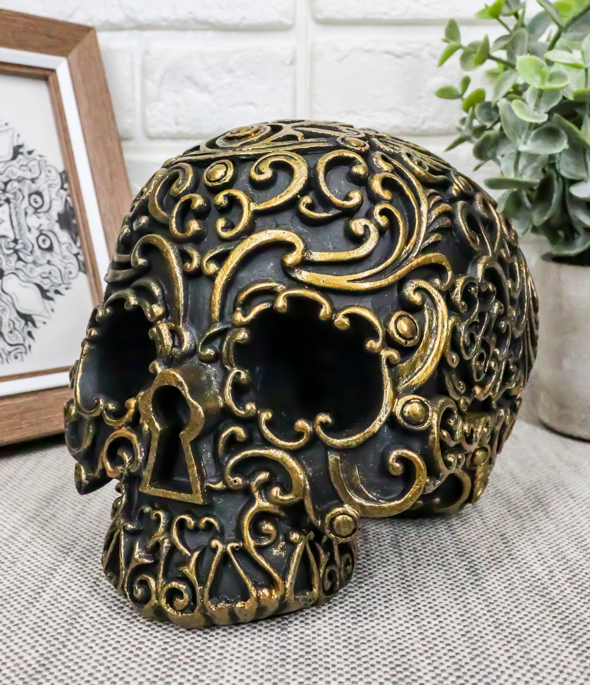 Ebros Royal Persian Black and Gold Keyhole Skull Statue 6" Long Skeleton Decor - Ebros Gift
