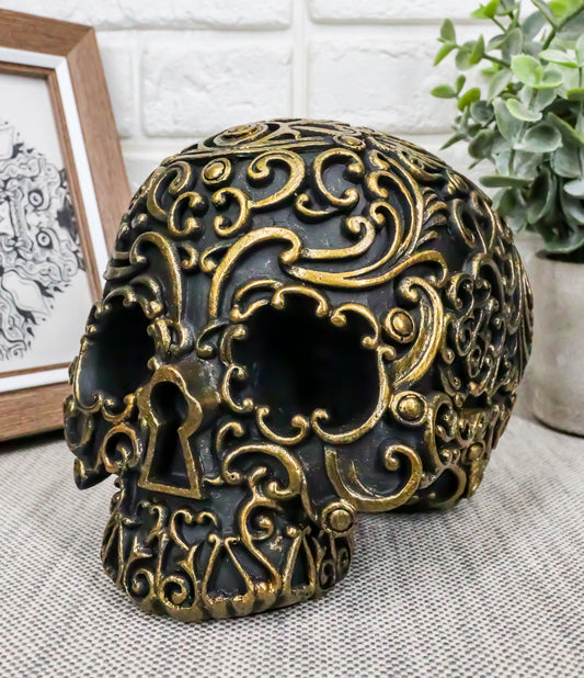 Ebros Royal Persian Black and Gold Keyhole Skull Statue 6" Long Skeleton Decor - Ebros Gift