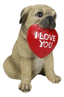 Adorable Pug Puppy Dog With Big Red Heart I Love You Sign Decorative Figurine