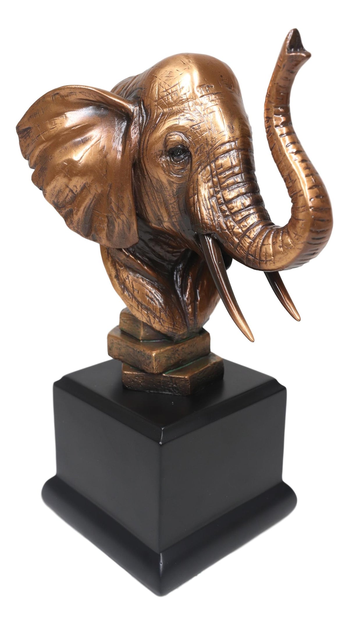 Ebros Safari Auspicious African Elephant W/ Trunk Raised Bronzed Statue W/ Base - Ebros Gift