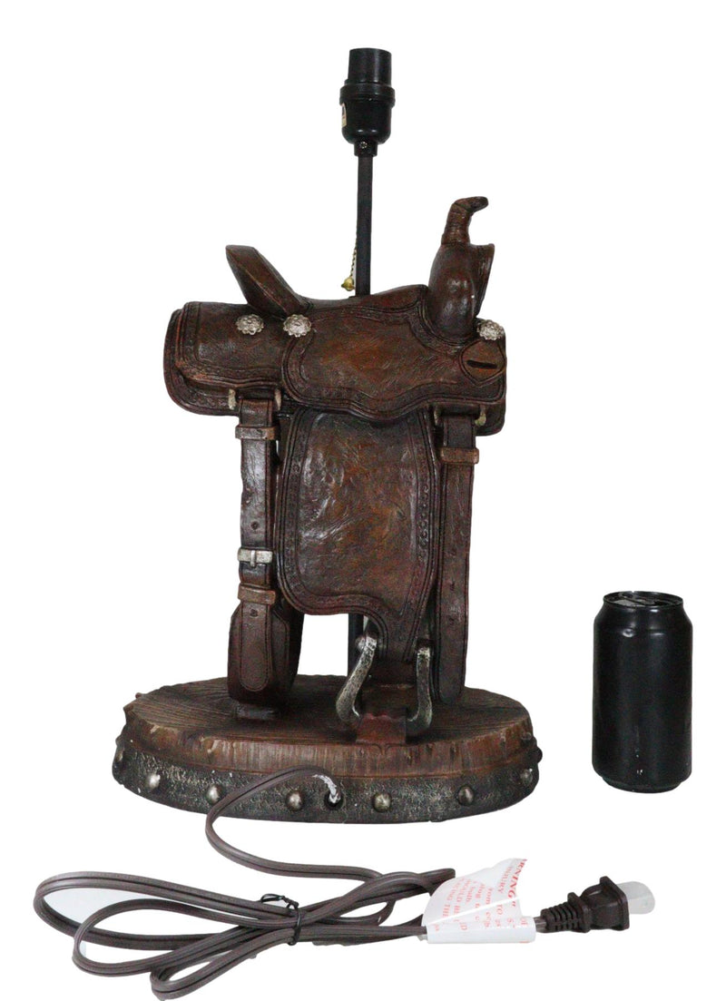 Western Cowboy Faux Tooled Leather Horse Saddle Conchos Buckles Table Lamp Decor