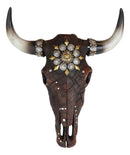 Western Faux Patched Denim Steer Cow Skull With Star And Conchos Wall Decor